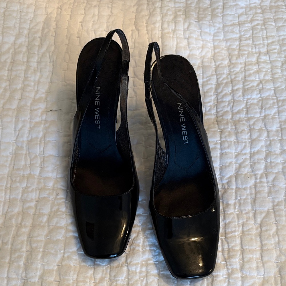 Nine West Black Patent Leather Slingback Heels - Picture 1 of 4